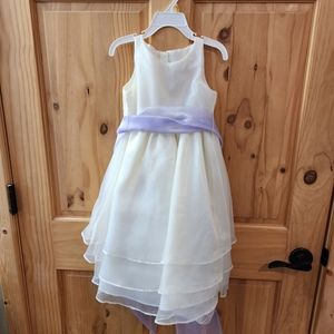 Ivory flower girl/dressy dress with lilac sheer belt tie